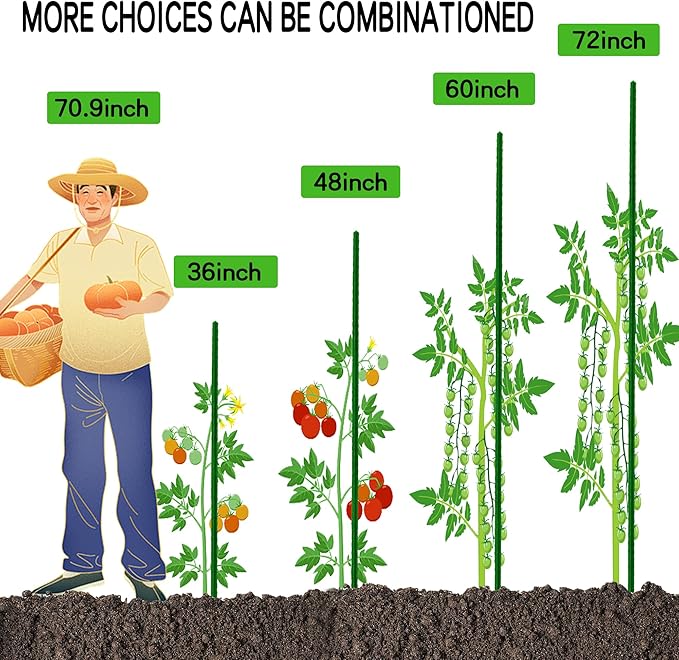 Garden Stakes 57 Inches Sturdy Green Plant Sticks 25 Pack, Metal Tomato Stakes Support, Yard Plant Support Cage for Potted Plants, Tomatoes, Trees, Cucumber, Fences, Beans (57 inch)