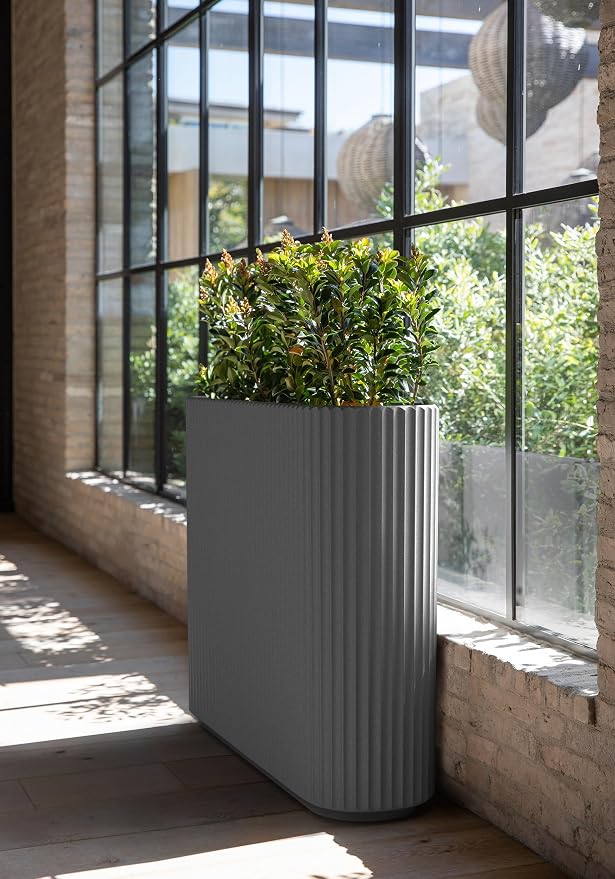 Veradek Demi Series Span Planter for Front Porch, Patio, Backyard | Durable Plastic-Stone Composite Material | Modern Décor for Shrubs, Flowers