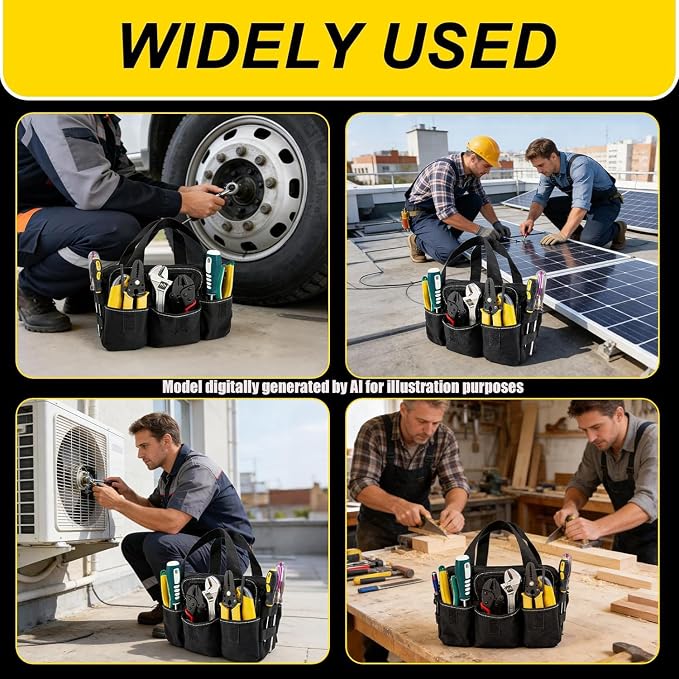 Small Tool Bag,Close Top Wide Mouth Tool Organizer Bag,Large Capacity Tool Bags for Men,Canvas Tool Storage Bag for Storage Handbag for Screwdrivers,Wrench,Pliers Hand Tools (Black-1, 12 Inch)