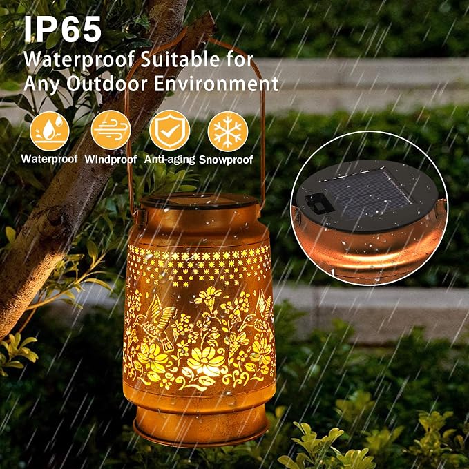 Solar Lanterns Outdoor Hummingbird Garden Decor, Birthday Gifts for Women Mom Grandma, Metal Hanging Solar Lights Waterproof with Shepherd Hook LED Decoration Outside for Garden Yard Patio Porch