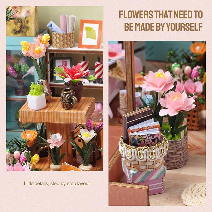 INSGEN Greenhouse Booknook Kit, DIY Miniature Dollhouse Building Set, 1:24 Scale Wooden Diorama Model, Tiny Street House Craft for Adults,Home Bookshelf Decor Gift