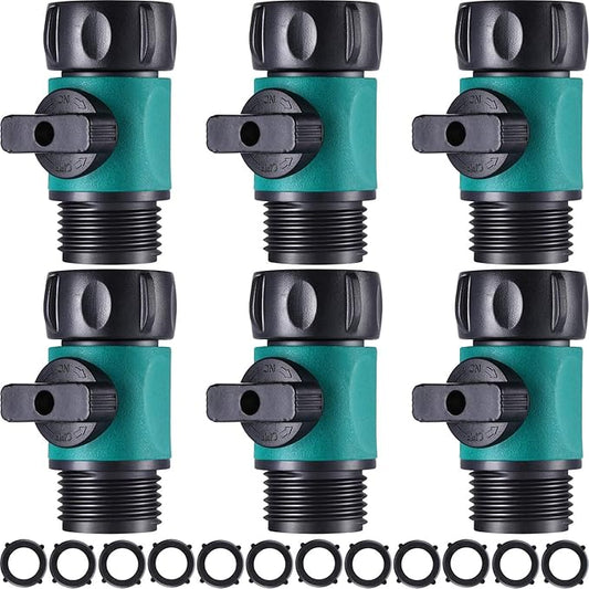 Hotop 6 Pcs Garden Hose Shut off Valve Plastic Connect Water Hose Turn off Valve with Anti Leak Standard 3/4 Inch Thread and Rubber Gaskets (Green)