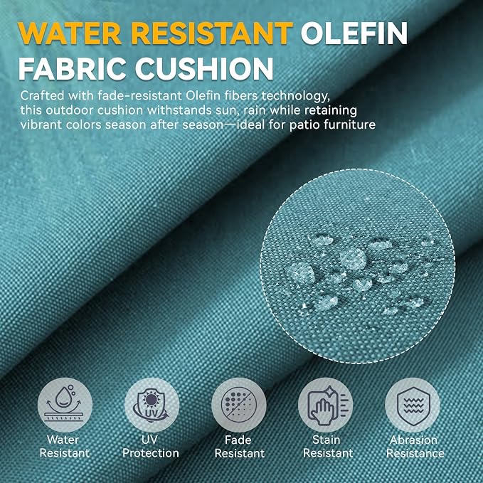 Outdoor Cushion Set for Furniture Patio Furniture, UV Resistant, Water Resistant - 6 Inch Thick Foam Garden Cushions– 24x24 Inch Patio Seat Covers for Chair/Sofa/Couch | Peacock Green | 7-Pack |