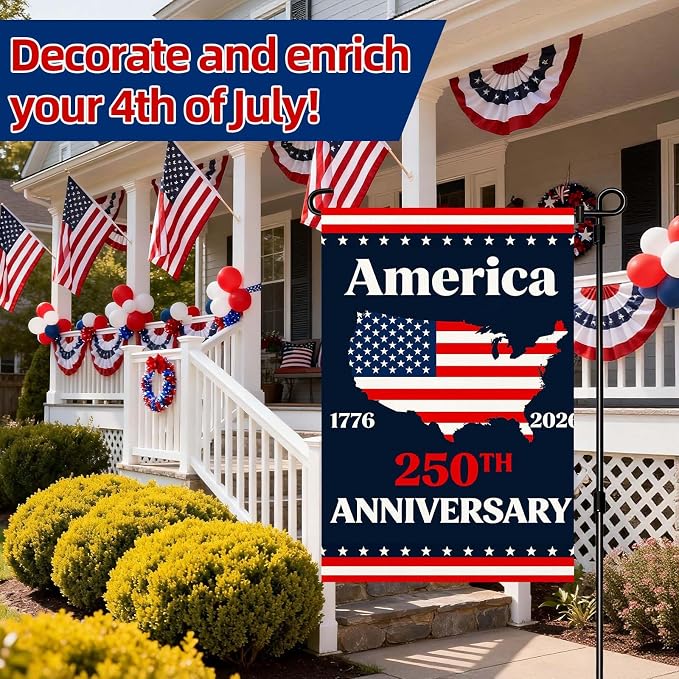 250 Anniversary USA Garden Flag, Double Sided Waterproof Patriotic America Map Flag 1776–2026, Outdoor Yard Decor 12x18