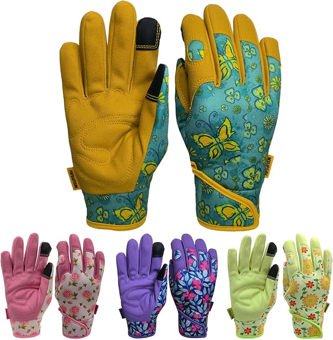 Gardening Gloves,Women Yard Work Garden Glove,Gifts | Thorn Proof,Puncture Resistant,Touchscreen,Gift,Leather,Spandex