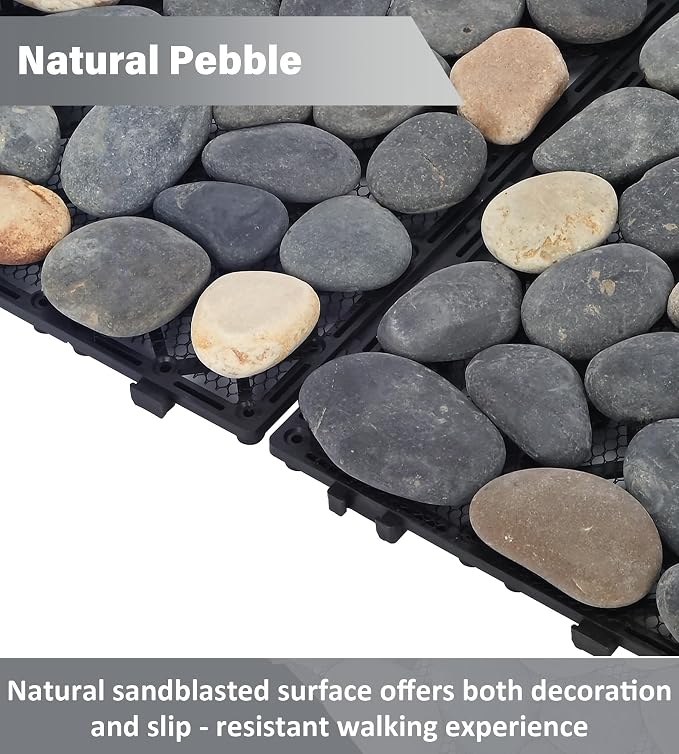 jxgzyy 4 Pcs Interlocking Stepping Stones Outdoor for Garden, 11.8" Square Pavers for Landscaping, Outside Pebble River Stone Mat for Yard Lawn Patio Pathway Walkway