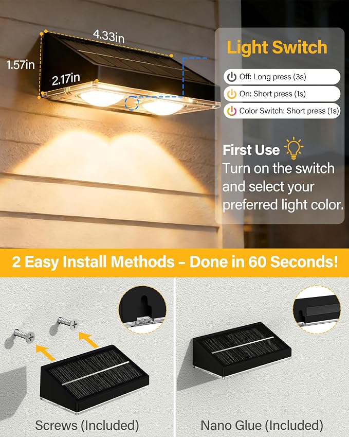 Solar Fence Lights Outdoor, 12 Pack Ultra-Bright 85LM Fence Lights Solar Powered, 9 RGB Color Modes, IP65 Waterproof, 12H Dusk to Dawn Glow for Pool/Deck/Patio/Wall/Backyard - Black