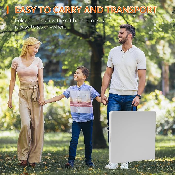 Elevon 4 Feet Heavy Duty Folding Table with Adjustable Height, Fold-in-Half Portable Table for Indoor Outdoor Use - Camping, Picnic, Party, Wedding, Dining, Utility Table