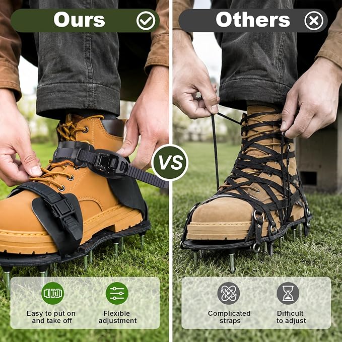Aeration Shoes for Lawn, Lawn Aerator Shoes for Grass, Stainless Steel Spikes with Adjustable Straps for Garden, Grass Aeration, Floor Paintin