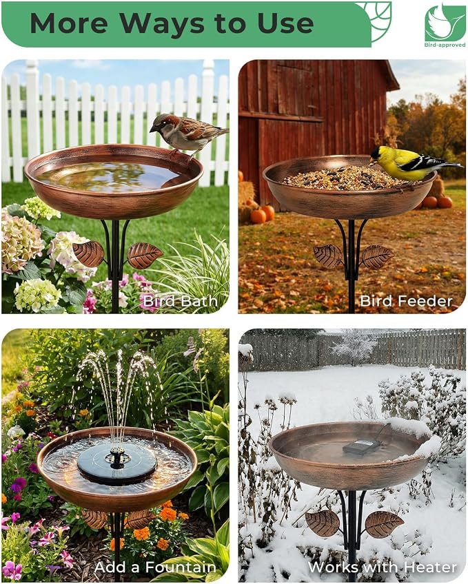 Metal Bird Bath for Outdoors, 12" Dia Bowl with Stable Upgrades Stake Birdbaths Garden Yard Lawn Decor 0.7 Gallon