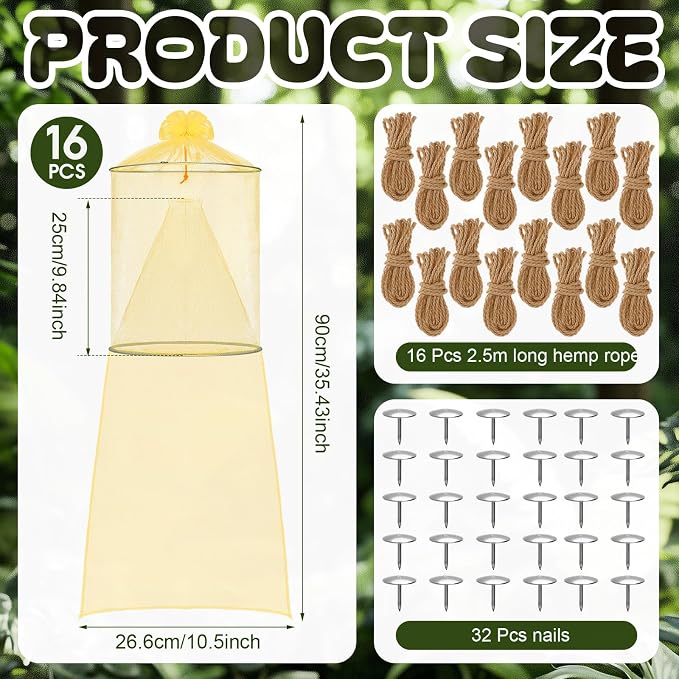 Qualirey 2 Pack Spotted Lanternfly Traps Lantern Fly Killer Mesh Tree Trap with Jute Rope and Nails Effective Way to Catch Lantern Flies and Nymphs (Yellow)