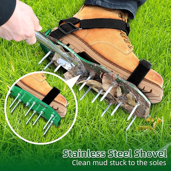 Lawn Aerator Shoes, Adjustable Strap Spiked Sandals Nails Size Fits All Aeration Tool Soil Grass Patio Courtyard Aerating One Straps Screed Gardening Spike Protection Lawns Courtyards(4 Straps)