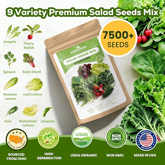 12 Pods Salad Green Seed Pod Kit for AeroGarden, Ahopegarden Hydroponics Growing System, 7500+ Seeds of Romaine Lettuce, Arugula, Spinach, Kale, Swiss Chard, Cherry Radish, and More