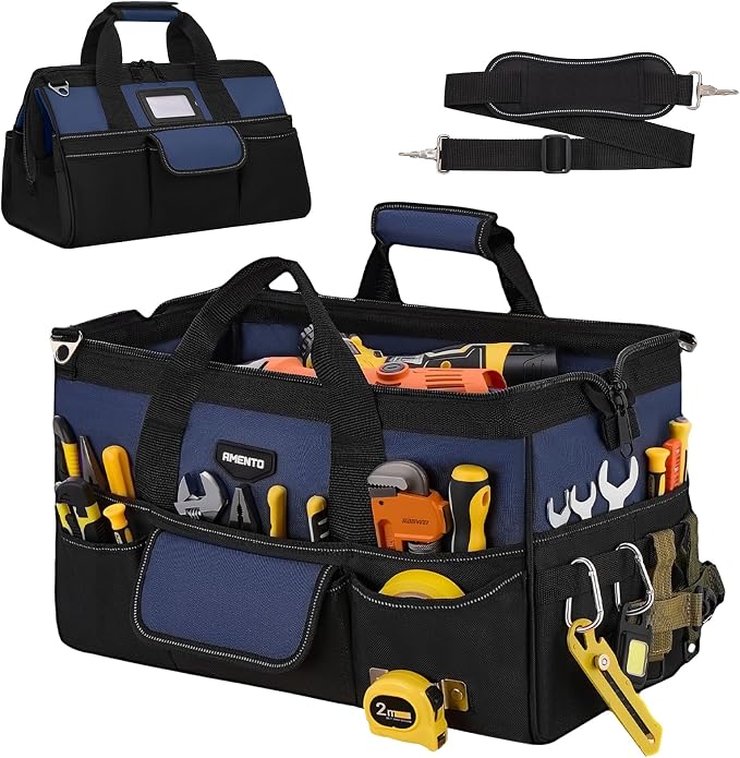 18-Inch Heavy Duty Tool Bag, 22 Pockets Empty Tool Box Organizer Storage, Soft Tote Toolbox Organization Portable Handle Carrying Work Toolbag, Father Day Gifts Men Electrician Mechanic, Blue