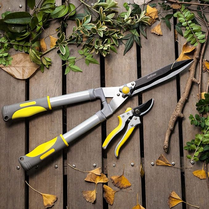 Jardineer 2Pack Hedge Shears & Pruners Set, 23.6'' Hedge Clippers for Trimming Bushes, Thick Branches, Borders, Handhled Shrub Trimmer with High Carbon Steel Wavy-Blade and Ergonomic TPR Grip