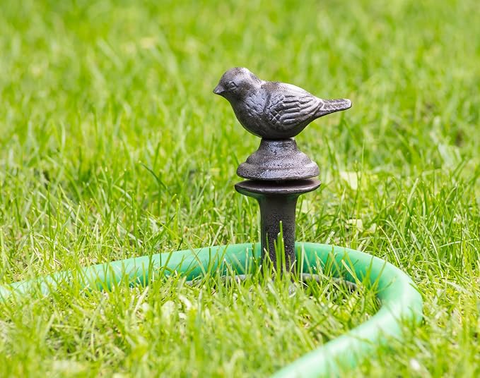 Abbott Collection Hose Guide Stake with Bird - Cast Iron, Brown (11.5" H)
