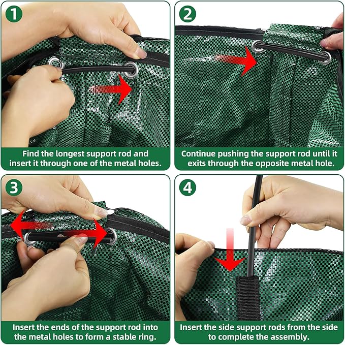 Reusable Leaf Bags 72 Gallon 3 Pack, Heavy Duty Lawn Bags with Lid & Dual Side Support Rods Reusable Yard Waste Bags with Handles Garden Leaf Collector Bag Yard Waste Bin