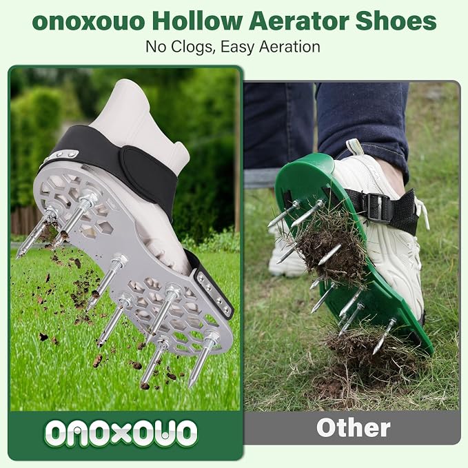 Aerator Shoes, Lawn Aerator Shoes for Grass with Thickened Metal Base, Longer Steel Spike, Aeration Shoes for Lawn with Adjustable Straps, Fully Assembled Aerating Shoes for Lawn Yard