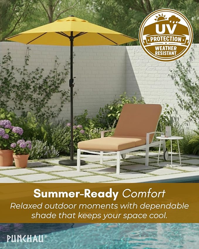 6 Ft Outdoor Patio Umbrella, 6 Foot Patio Table Umbrella, Easy Open/Close Crank and Push Button Tilt Adjustment - Yellow