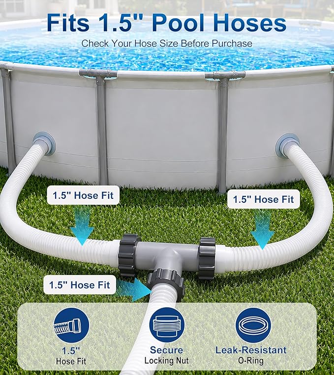 Pool Hose Connector for Leak-Proof Dual Seal and Stable Water Flow, 1.5" to 1.5" T-Joint Pool Hose Adapter for Pool Parts and Accessories Replacement, Easy No-Tool Install for Above Ground Pools
