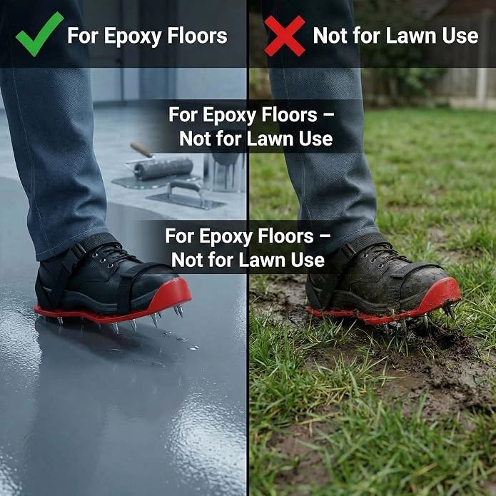 QWORK Gunite Spiked Shoes With 3/4” Short Spikes Perfect For Epoxy Floor, Overlays, Cover Installation, Green Color (Pair)