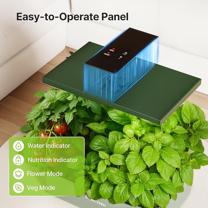 SUNCOZE Hydroponics Growing System Kit, 20 Pods Indoor Herb Garden with 10L Large Tank & Adjustable Height 25", 30W LED Grow Light, LCD Display with Veg/Flower Modes, Pump & Low Water Reminder, Green