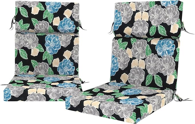 DYTXIII Outdoor High Back Chair Cushions Set of 2, 44"x22" Water Repellent Patio Seat Cushions with Elastic Sponge, All Weather Chair Pads for Rocking, Dining Chairs, Patio Furniture - Peony Garden