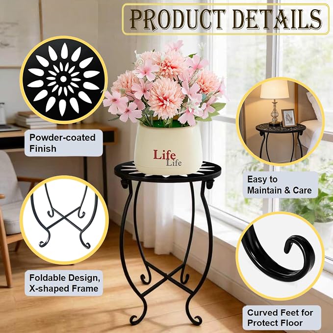 MINI Outdoor Side Tables, 10" Round 15" Tall Patio Side Table Plant Stand, Set of 1 Metal Small Round Side Table for Patio Yard Porch Balcony Garden Bedside Indoor Outdoor Use
