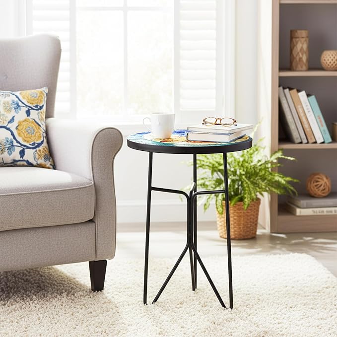 12 Inch Folding Outdoor Side Tea Table,Moon Kitten Small Accent Tables, Plant Tables Indoor,Garden or Living Room Decor Afternoon Tea Dinner Table, Simple Assembly Cast Iron Plant Stand