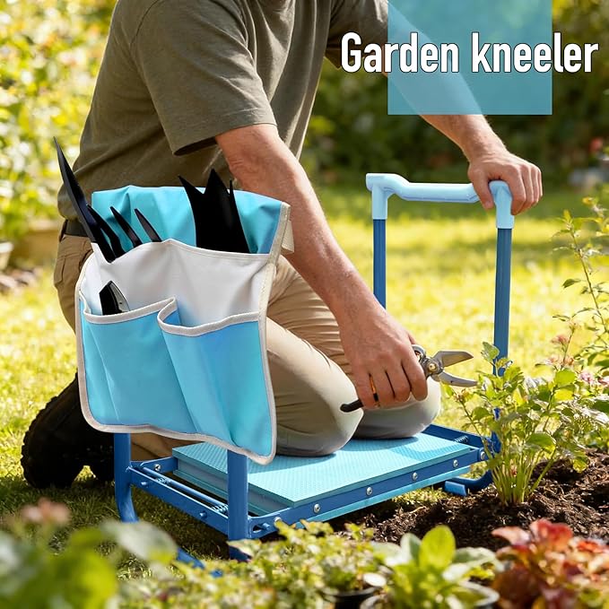 Folding Garden Stool and Kneeler, Heavy Duty Garden Kneeler and Seat, Kneeling Device for Gardening, Gardeners and Seniors (Blue)