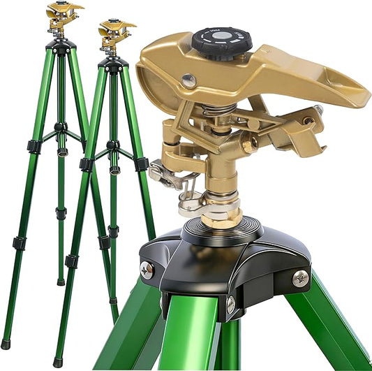 Hourleey 2 Pack Impact Sprinkler on Tripod, Rotating Water Sprinklers for Yard Lawn and Garden, Heavy Duty 360 Degree Irrigation Sprinkler with Zinc Head and 3/4" Connector for Outdoor