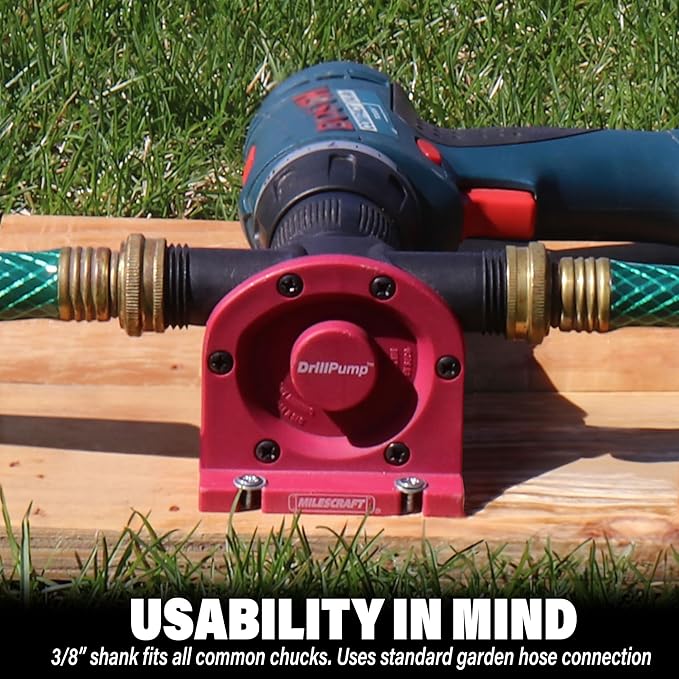 Milescraft 1314 Drill Pump 750 - Self Priming Water Pump Attachment for Drills - Water Transfer Pump - Uses Common Garden Hose - 750 Gallons per Hour