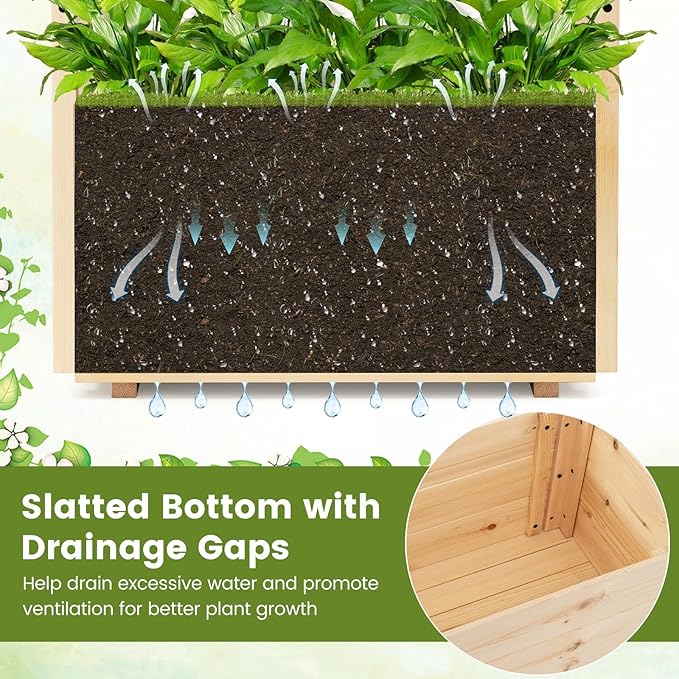 Giantex Raised Garden Bed with Sided Trellis & Hanging Roof, Wood Planter Box, Freestanding Garden Planter Raised Bed for Flowers Herbs Climbing Vines 31”x16”x41” (L x W x H)