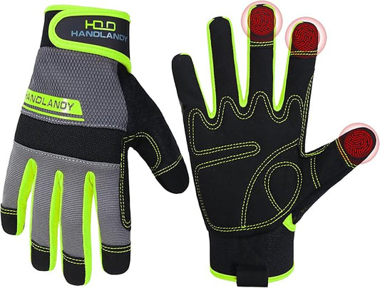 HANDLANDY Work Gloves for Men & Women, Utility Mechanic Working Gloves Touch Screen, Flexible Gardening Gloves for Yard