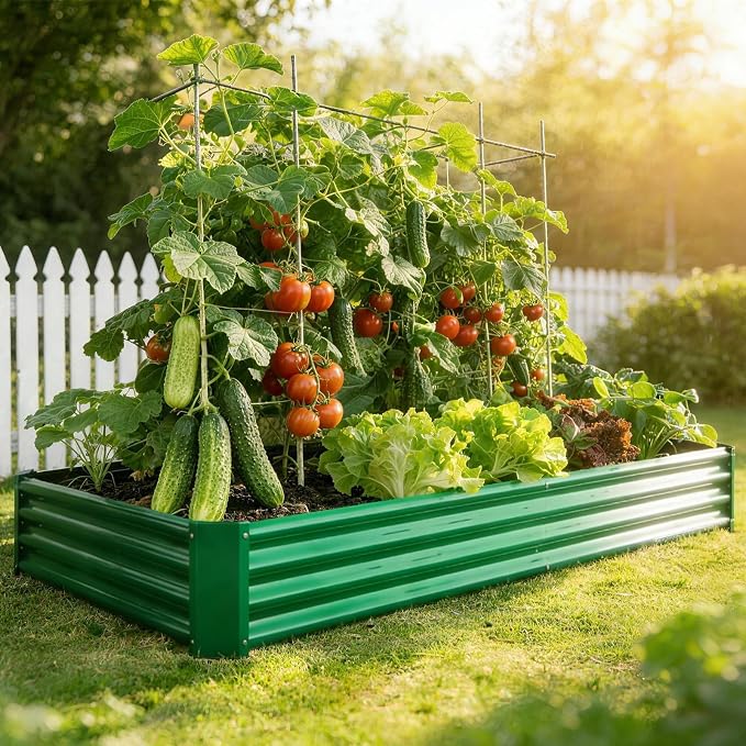 Metal Galvanized Raised Garden Bed Kit, 6 x 3 x 1 ft Galvanized Steel Raised Garden Planter Box Outdoor with Open Base for Growing Vegetables/Flowers/Herbs/Fruits/Succulents, Rectangle, Green