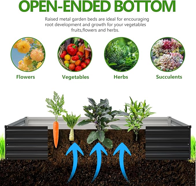 2PCS 7x3x1ft Galvanized Raised Garden Bed,Outdoor Planter Box Metal Patio Kit Planting Bed for Vegetables Flowers Herb,Black