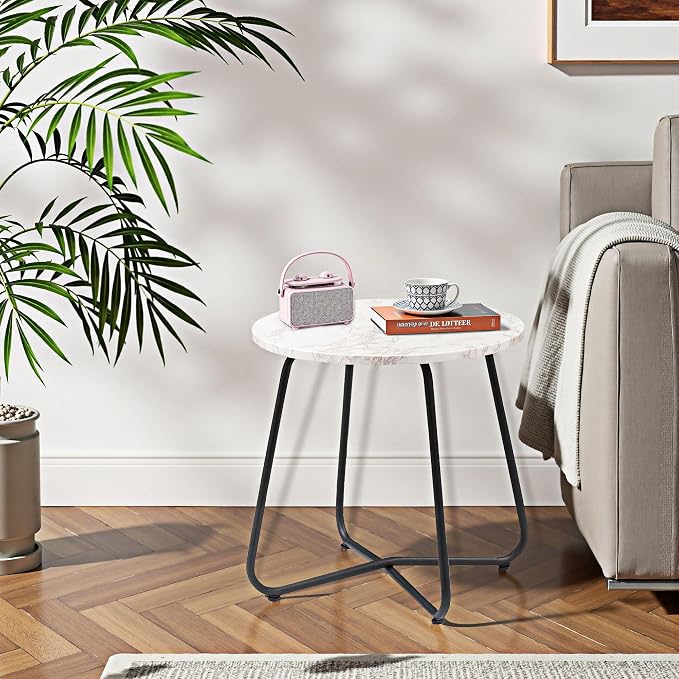 VECELO Patio Outdoor Side Snack Table,Small Round Anti-Rust Metal Style Desk for Garden Balcony,Yard,Living Room