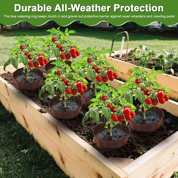 6 Pack Round Planting Grow Rings,7" Planting Protective Round Edging, Plant Support Rings to Protects Plants, Deep Watering Plant Collars for Vegetables Herbs Flowers (Brown)