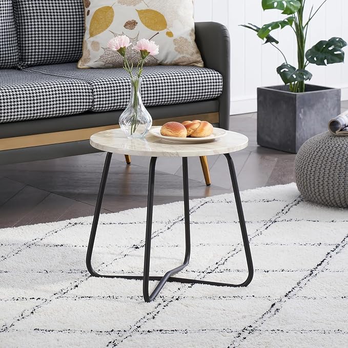VECELO 17.7 inch Small Round Outdoor Side Table,Patio End Table,Waterproof Wood Table with Weather Resistant Steel Adjustable Feet for Living Room Bedroom Garden Yard Balcony Porch Poolside