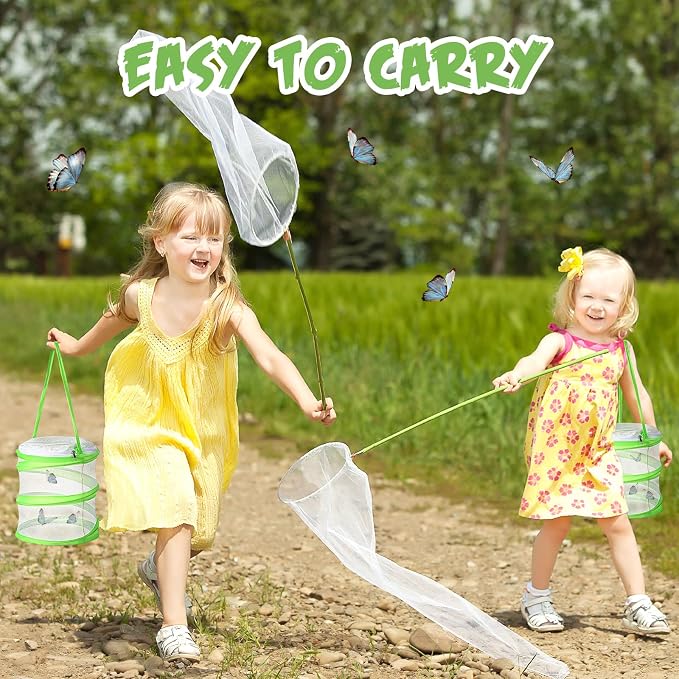 Sherr 50 Pcs Mini Butterfly Habitat Cage Clear Mesh Butterfly Net Cage Container Foldable Terrarium, 6.2x7.1inch (Green)