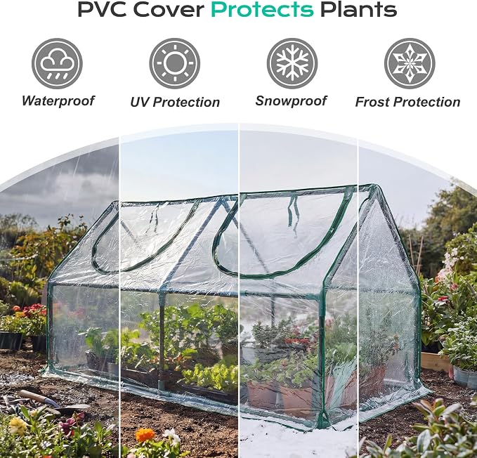 BPS 6x3x3 ft Mini Greenhouse with Transparent PVC Cover UV-Protected Roll-Up Zipper Windows, Ideal for Indoor or Outdoor Use on Raised Garden Beds