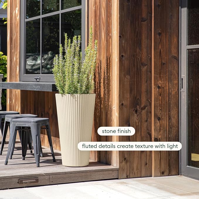 Veradek Demi Series Tall Planter for Porch, Patio, Backyard | Durable Plastic-Stone Composite Material | Modern Décor for Tall Plants, Grasses