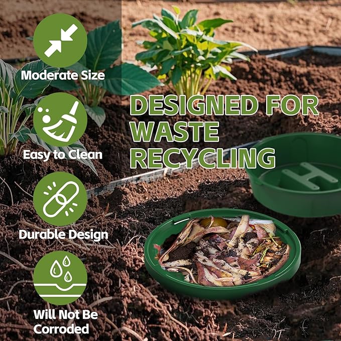 2-Pack Inground Worm Composter, Outdoor Worm Compost Bin for Garden Beds & Home Use, Vermicomposting Bin for Beginners (9.5x9.5x10.8Inch), Green