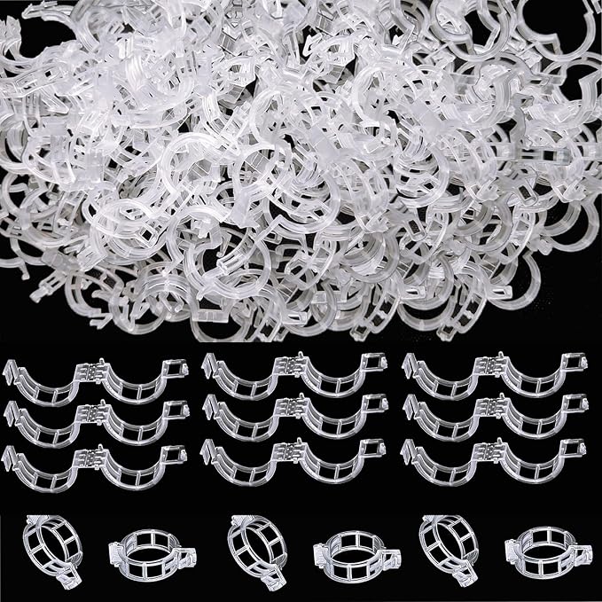 Plant Support Clips -100PK, White Tomato Clips for String Trellis, Grape Vine Clips for Garden Netting Climbing Plants, Secured Plastic Plant Clips