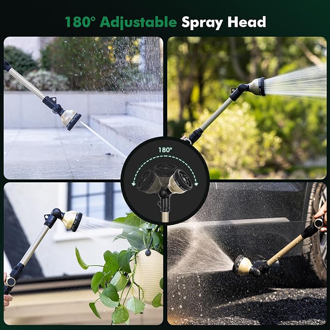 RESTMO Heavy Duty Watering Wand, Metal Garden Hose Wand with 180° Swivel Ratcheting Head, 18-Inch Hose Nozzle Sprayer with 10 Spray Patterns & Thumb Flow Control, Ideal for Hanging Baskets and Shrubs