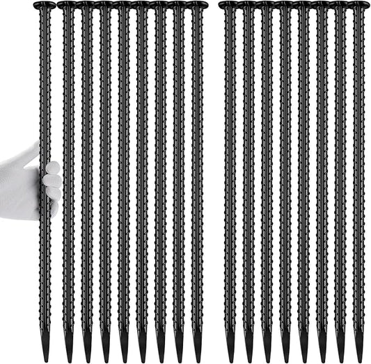 Homwin Rebar Stakes 16 inch 16-Pack Metal Ground Spikes Heavy Duty Asphalt Anchors for Railroad, Trapping, Carport, Speed Bump and Survey Black