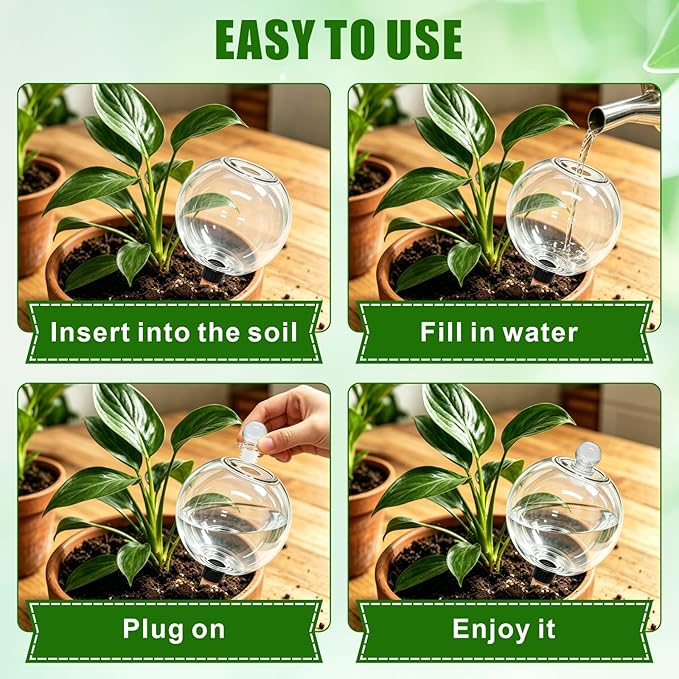 6 Pack 26 oz Extra Large Self Watering Globes with 2 Brushes, Top Fill Plastic Water Bulbs with Slow Release Terracotta Planter Insert, Automatic Plant Water Spikes Stakes for Indoor Outdoor Plants