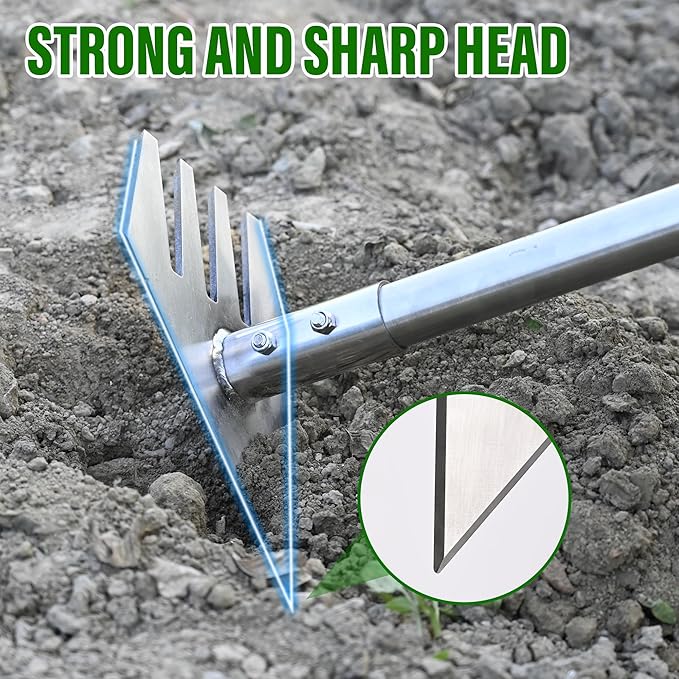 BARAYSTUS Garden Hoe Tool and Weeder, 56 Inch Ergonomic Long Handle Cultivator with Sharp Stainless Steel Blade, Heavy Duty Garden Hand Tiller for Weeding, Digging, Loosening Soil,Removing Moss