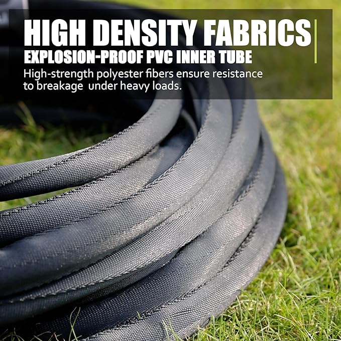 Non-Expandable Garden Hose 25feet, with 10 Function Hose Nozzle, Tough & Flexible, Lightweight, Crush Resistant Fittings, Kink & Tangle Free, Rust Proof