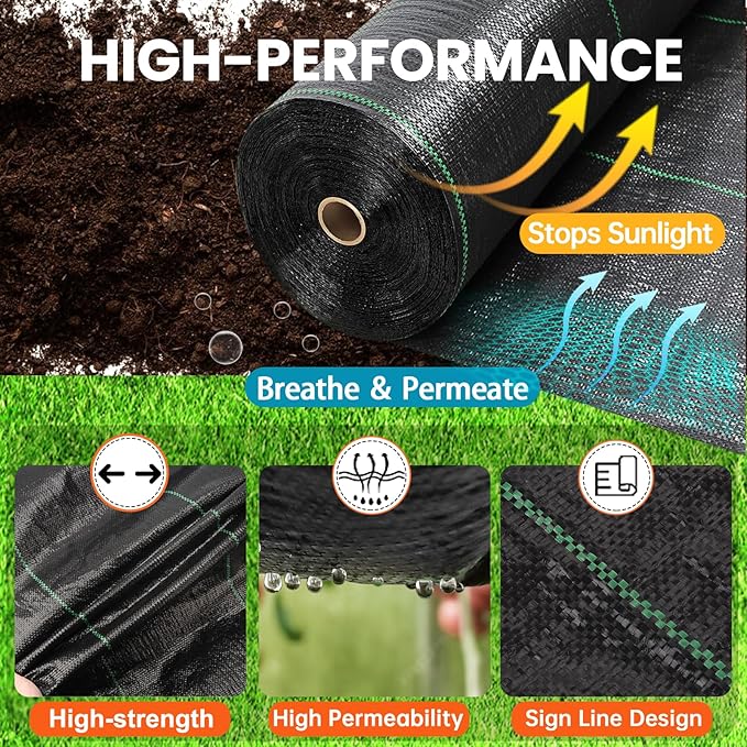 5 x 30 Feet Weed Barrier Fabric Garden Landscape Weed Blocker Woven Fabric Heavy Duty Ground Cover Mat